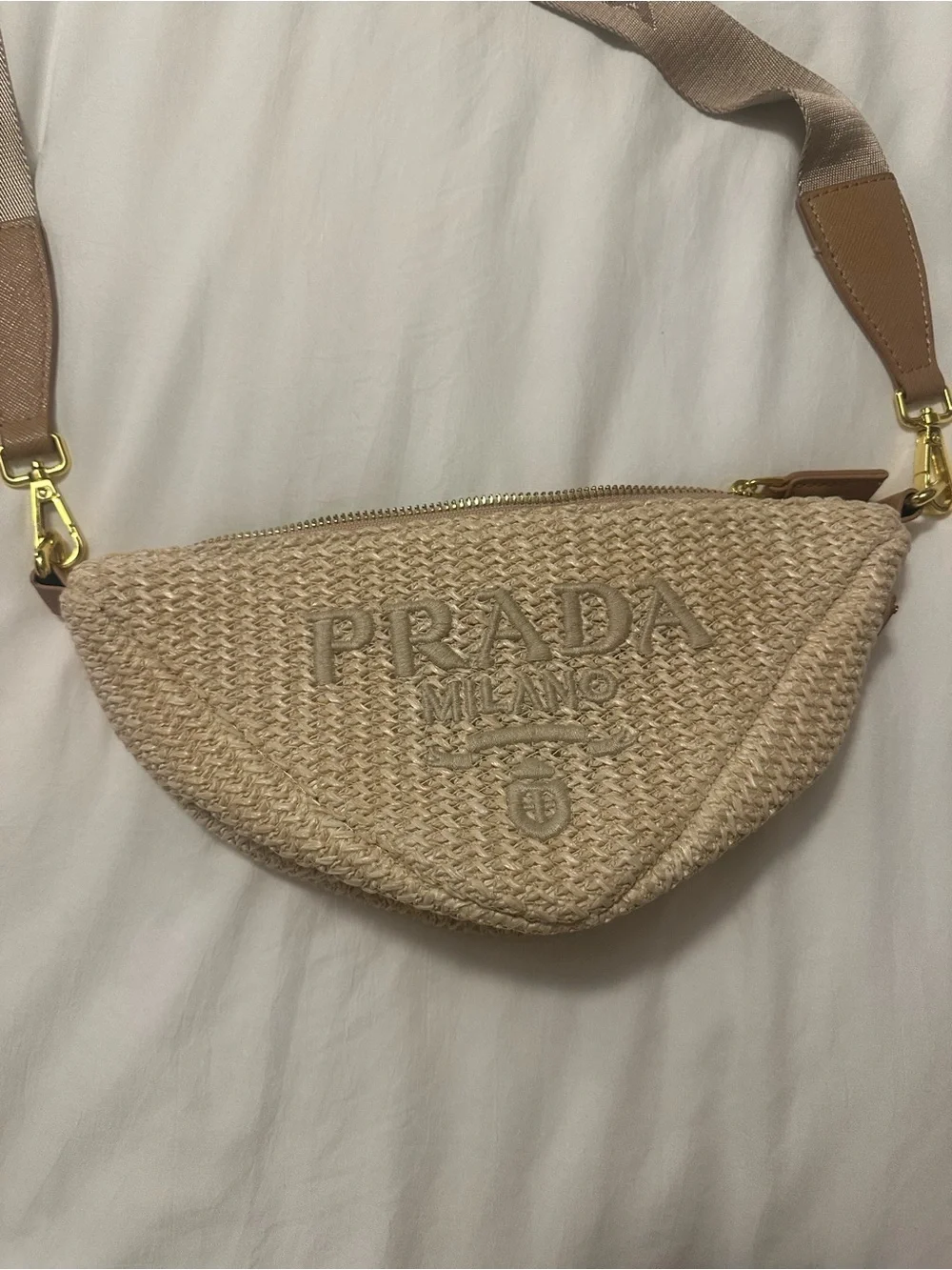 PRADA Milano Beige Woven Crossbody
